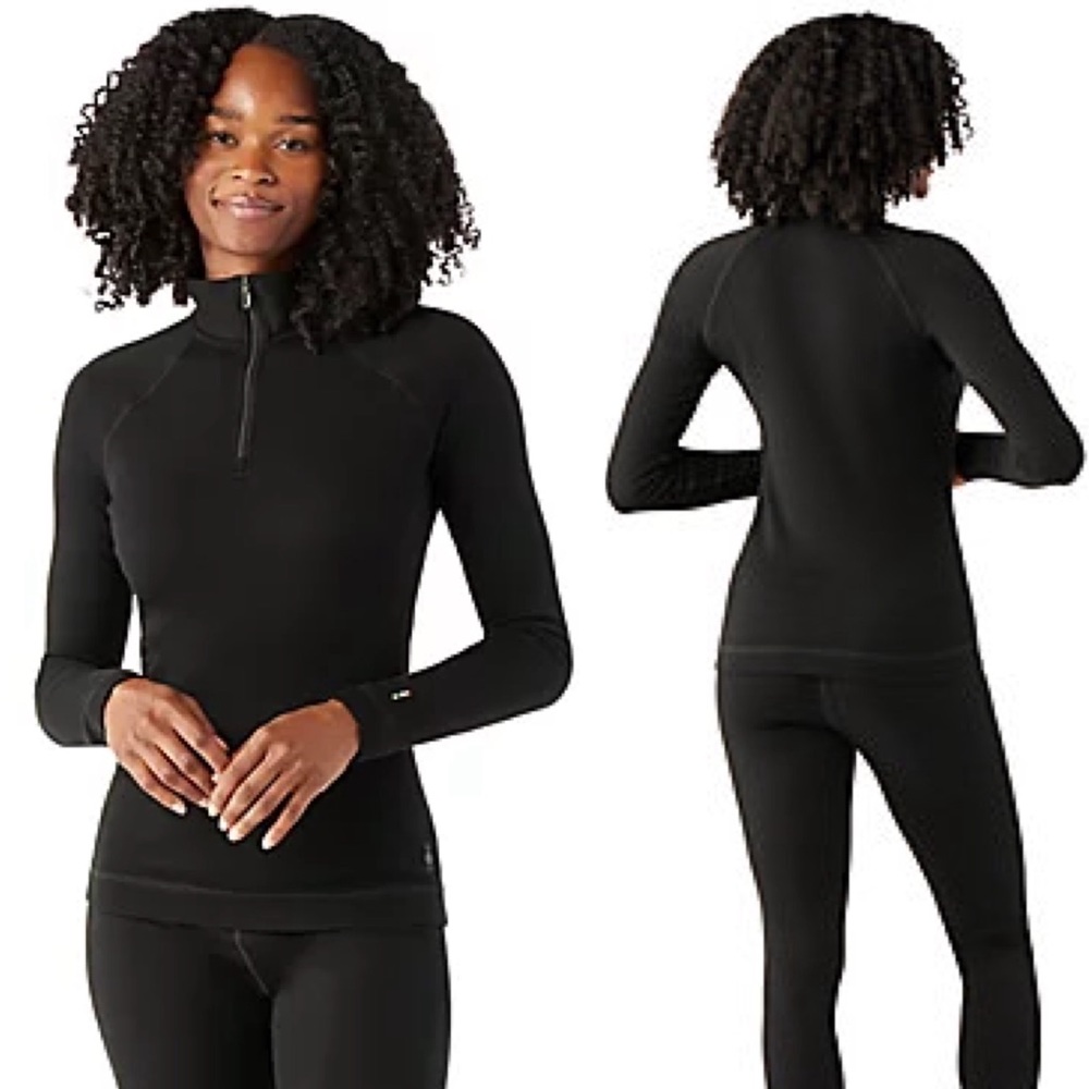 Smartwool Classic Thermal Merino Base Layer Black 1/4 Zip Pullover XL Women’s